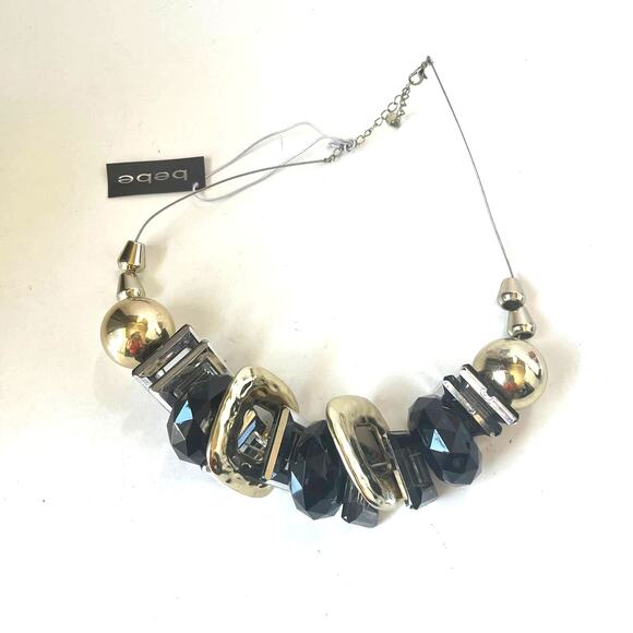 Bebe Chunky Statement 19" Necklace Black Gold Silver Geometric Wire chain New - Picture 3 of 11